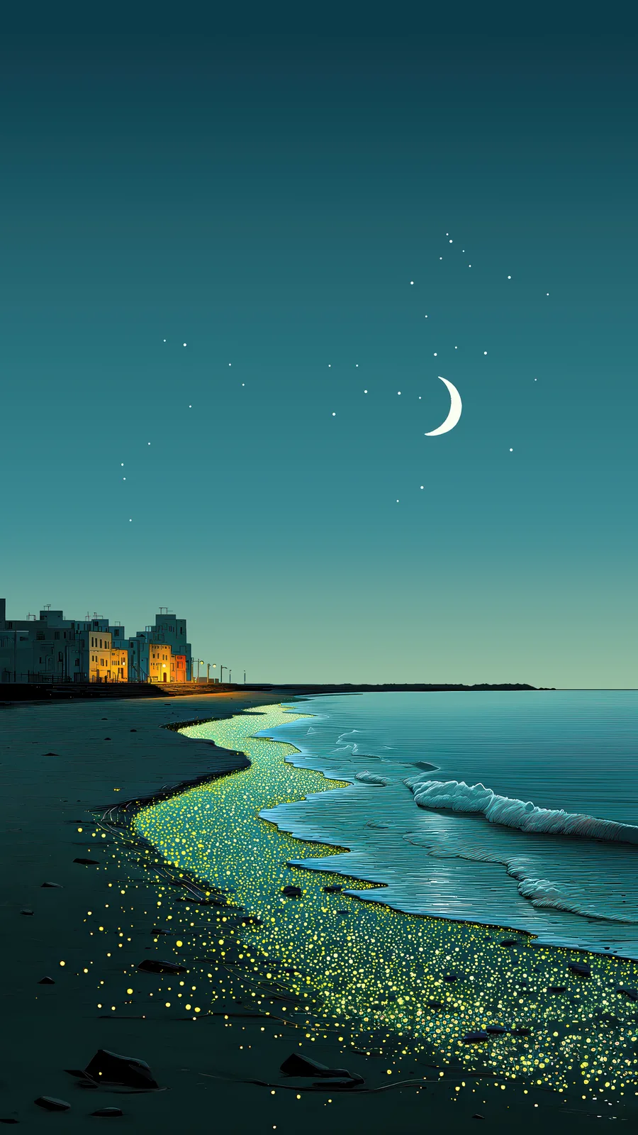 Moonlit Shore Town — Commercial Display