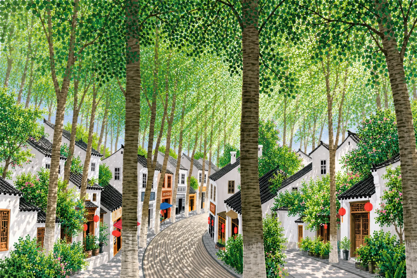 Old Village, Green Shade landscape version