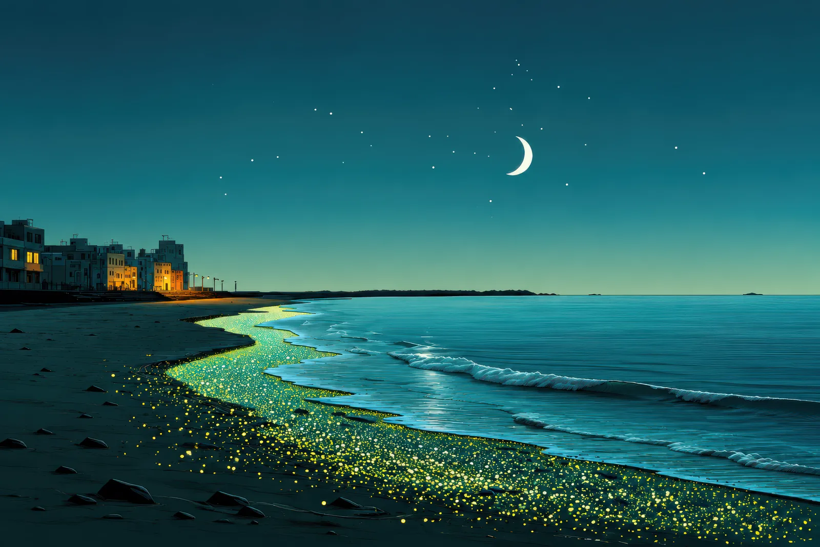 Moonlit Shore Town landscape version